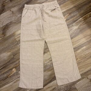 LL Bean Premium Linen Pull On Breezy Pants Size 14 Regular Oatmeal